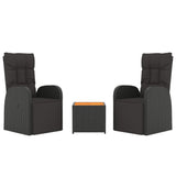 3 Piece Garden Lounge Set Black Poly Rattan&Solid Wood Acacia 3157665