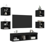 7 Piece TV Wall Units with LED Black Engineered Wood 3216584
