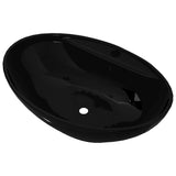 Ceramic Bathroom Sink Basin Faucet/Overflow Hole Black Oval 141921