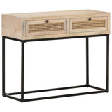 Console Table 100x35x76 cm Solid Mango Wood and Natural Cane 323512