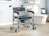 Transport Beside Shower Chair, 3-in-1 Commode Chair with Wheels and Padded Seat, Black T3398P553469