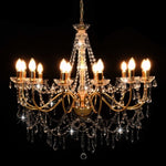 Chandelier with Beads Golden 12 x E14 Bulbs 281611