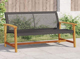 Garden Bench Black 112 cm Poly Rattan and Acacia Wood 367598