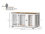 Dog Crate Furniture, Dog Cage End Table, with Wheels, for Large Dogs, 106 x 60 x 82 cm - White T3398P376404