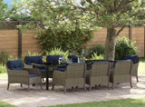Garden Dining Set with Cushion 9 pcs Grey Poly Rattan 3380196