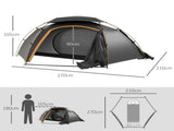 Aluminium Frame Camping Tent Dome Tent with Removable Rainfly, 2000mm Waterproof, for 1-2 Man, Grey T3398P349044