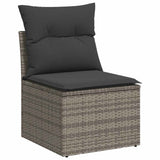 ZNTS 10 Piece Garden Sofa Set with Cushions Grey Poly Rattan Acacia 3327532