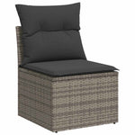 ZNTS 11 Piece Garden Sofa Set with Cushions Grey Poly Rattan Acacia 3327539