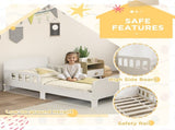 Toddler Bed, Kids Bed Frame with Safety Side Rails, Kids Bedroom Furniture for Ages 3-8 Years, White T3398P422140