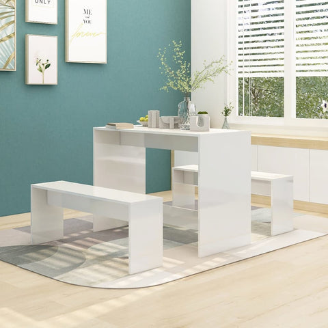 ZNTS 3 Piece Dining Set High Gloss White Engineered Wood 809482