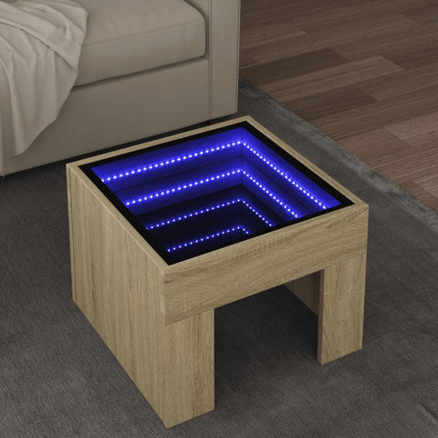 ZNTS Coffee Table with Infinity LED Sonoma Oak 40x40x30 cm 847597