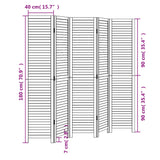Room Divider 5 Panels Black Solid Wood Paulownia 358854