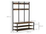 Coat Rack Stand, Free Standing Hall Tree, Coat Stand with Hooks, Bench and Shoe Rack, 100cm 38.5cm T3398P329435