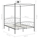 284485 Canopy Bed Frame without Mattress Grey Metal 180x200 cm Super King