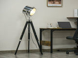 Industrial Style Adjustable Tripod Floor Lamp, Searchlight Lamp with Wooden Legs and Steel T3398P344629