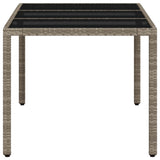 Garden Table with Glass Top Light Grey 150x90x75 cm Poly Rattan 368125