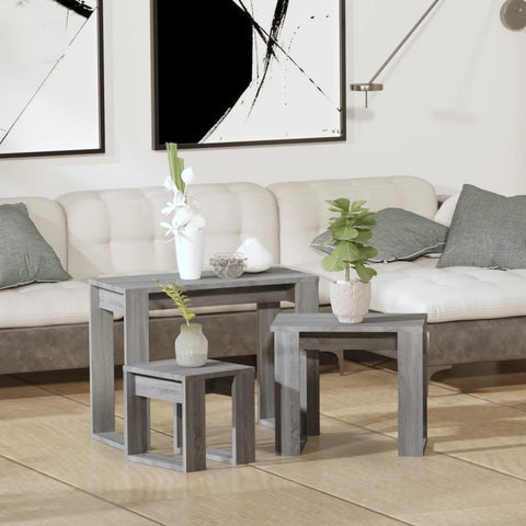 ZNTS Nesting Tables 3 pcs Grey Sonoma Engineered Wood 815223