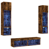 6 Piece TV Wall Units with LED Smoked Oak Engineered Wood 3216626