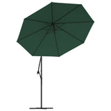 Hanging Garden Parasol with LED Lighting 300 cm Green Metal Pole 42969
