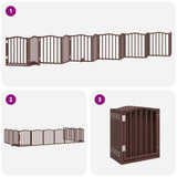 Dog Gate with Door Foldable 12 Panels Brown 600 cm Poplar Wood 3155604