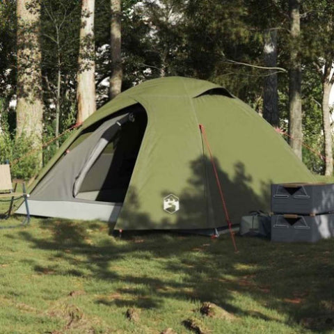 Camping Tent Dome 4-Person Olive Green Waterproof 4009618