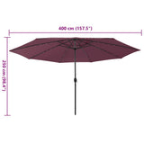 312534 Garden Parasol with LED Lights 400 cm Bordeaux Red