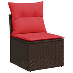 7 Piece Garden Sofa Set with Cushions Brown Poly Rattan Acacia 3326515