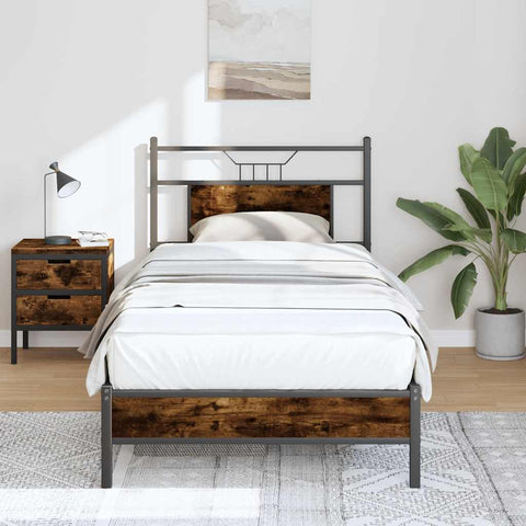 Bed Frame without Mattress Smoked Oak 90x190 cm Single Engineered Wood 4106882