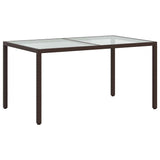 Garden Table 150x90x75 cm Tempered Glass and Poly Rattan Brown 316704