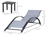 3 Pieces Lounge Chair Set Metal Frame Garden Outdoor Recliner Sunbathing Chair with Table, Light T3398P314692