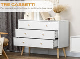 Chest of Drawers, 3-Drawer Storage Organiser Unit with Wood Legs for Bedroom, Living Room, White T3398P342984