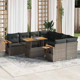 9 Piece Garden Sofa Set with Cushions Grey Poly Rattan Acacia 3327581