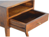Solid Wood Mini Chestnut Bedside, 1 Drawer and Open Shelf, Dark Brown B2743P402928