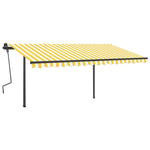 ZNTS Manual Retractable Awning with Posts 4.5x3 m Yellow and White 3070158