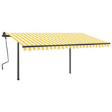 ZNTS Manual Retractable Awning with Posts 4.5x3 m Yellow and White 3070158