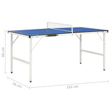 5 Feet Ping Pong Table with Net 152x76x66 cm Blue 91946