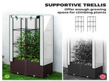 Raised Garden Bed with Trellis, Plastic Planter Box with PE Cover, Drainage Holes, Drain Plugs and T3398P313637