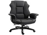 Faux Leather Executive Office Chair, with Contrast Piping - Black/White T3398P343013