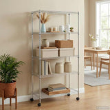 5-Tier Storage Shelf with Wheels 75x35x155 cm Chrome 250 kg 324629