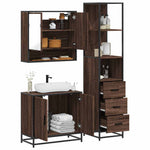 ZNTS 3 Piece Bathroom Furniture Set Brown Oak Engineered Wood 3301159