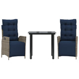3 Piece Garden Dining Set with Cushions Grey Poly Rattan 3213483