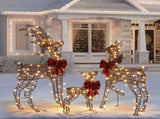 3-Piece Lighted Christmas Reindeer Family Outdoor Decorations, Weather Proof Rattan Deer Family 70445893
