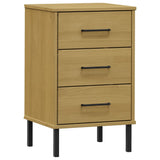 Bedside Cabinet with Metal Legs Brown Solid Wood Pine OSLO 350976