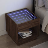 ZNTS Bedside Table with Infinity LED Brown Oak 50x50x50 cm 3284090