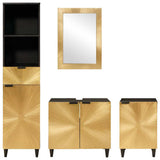 Bathroom Cabinet Set 4 pcs Black and Gold Solid Mango Wood 3310026