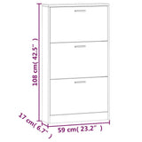 Shoe Cabinet High Gloss White 59x17x108 cm Engineered Wood 342530