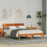 Bed Frame with Headboard Wax Brown 135 x 190 cm Solid Pine Wood 872829