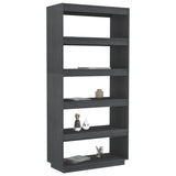Book Cabinet/Room Divider Grey 80x35x167 cm Solid Pinewood 810896