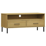 TV Cabinet with Metal Legs Brown Solid Wood Pine OSLO 351024