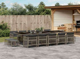 15 Piece Garden Dining Set with Cushions Grey Poly Rattan 3210992